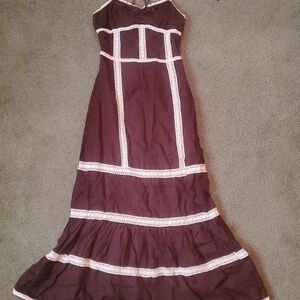 Moda International Brown Maxi Dress with Cream Accents